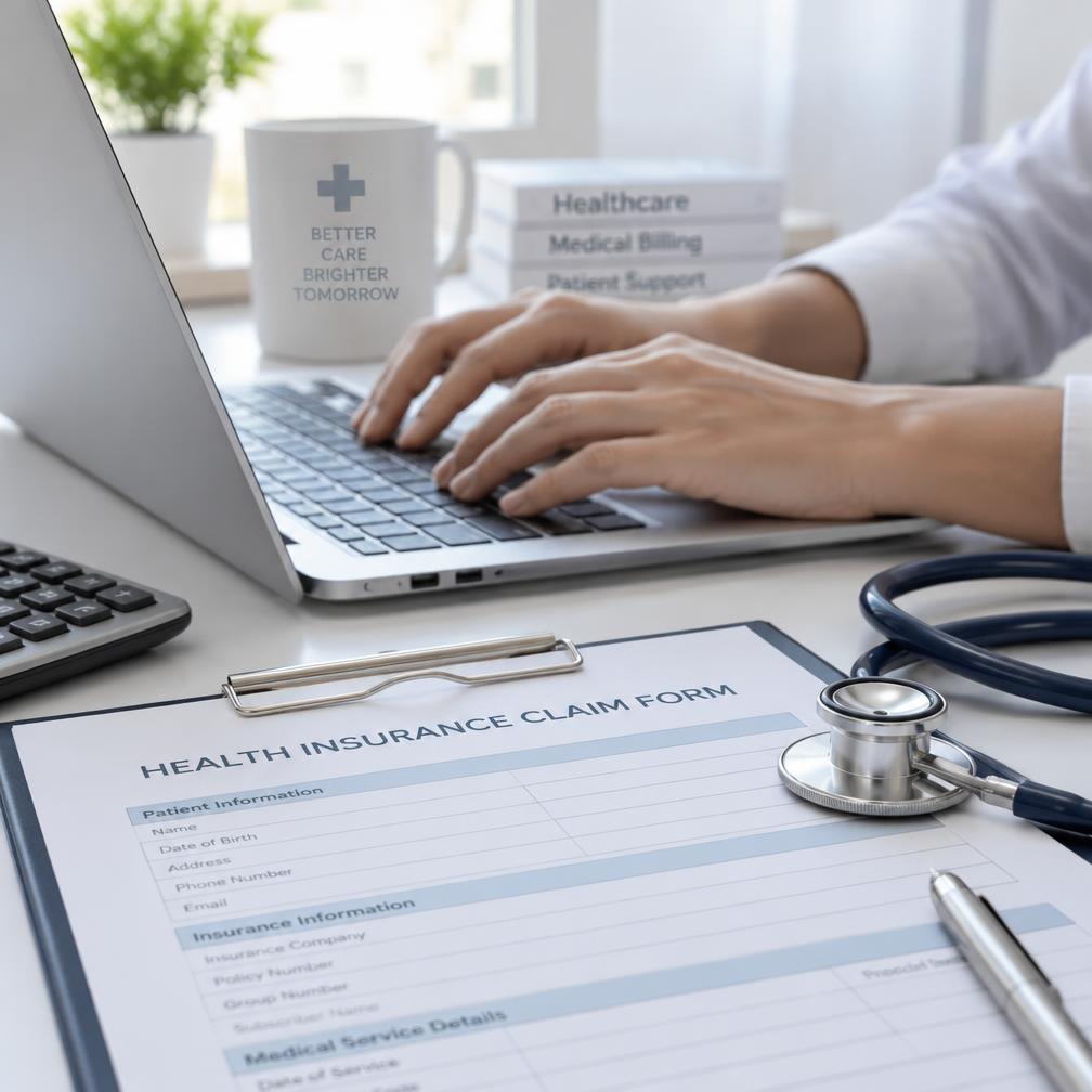 Health insurance claim form on a desk